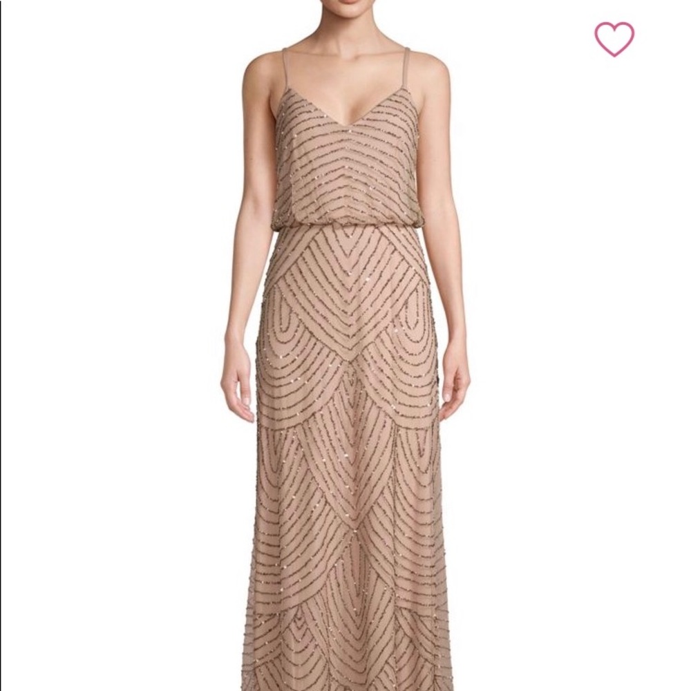 Adrianna Papell Taupe Art Deco Embellished Dress